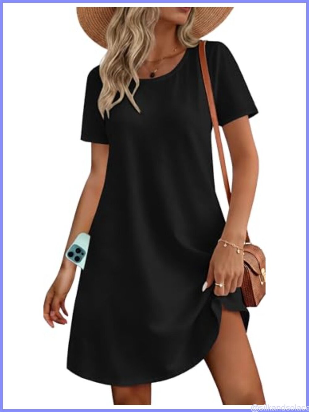 Womens Summer Casual Loose Tshirt Floral Pockets Sundress Knee Length
